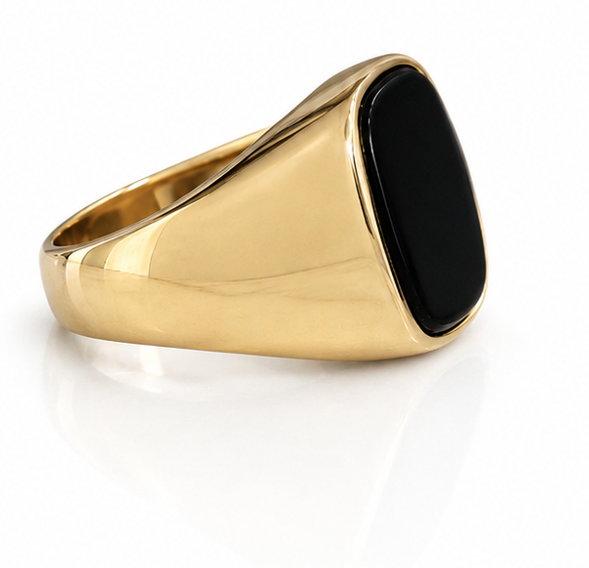 Heavy 9ct Yellow Gold Black Onyx Signet Ring – Cushion Cut | 8g Solid Gold