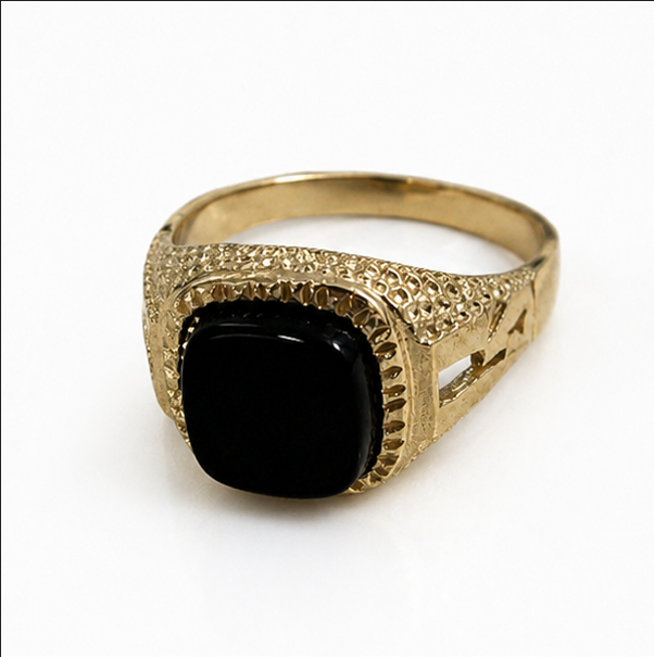 9ct Yellow Gold Cushion-Cut Black Onyx Signet Ring – Classic Gents Statement