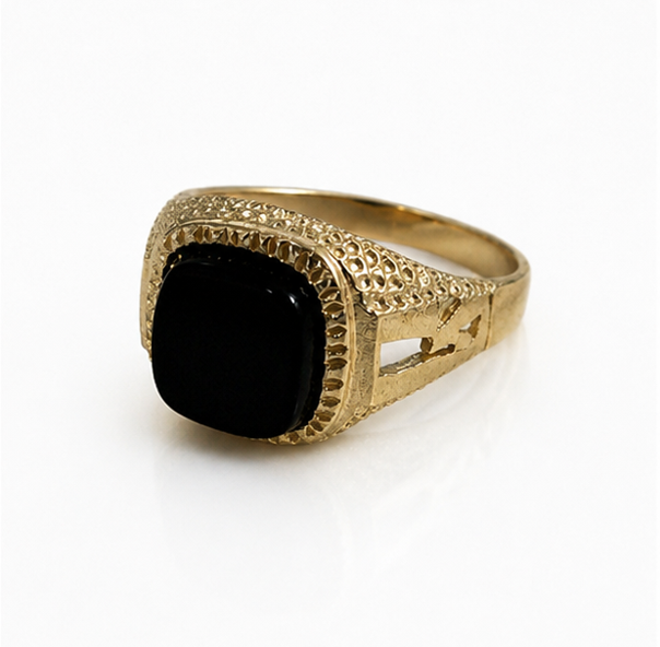 9ct Yellow Gold Cushion-Cut Black Onyx Signet Ring – Classic Gents Statement