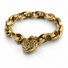 Solid 9ct Yellow Gold Prince of Wales Bracelet with Filigree Heart Padlock – 19.5g