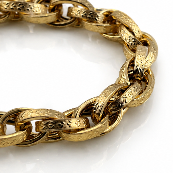 Solid 9ct Yellow Gold Prince of Wales Bracelet with Filigree Heart Padlock – 19.5g