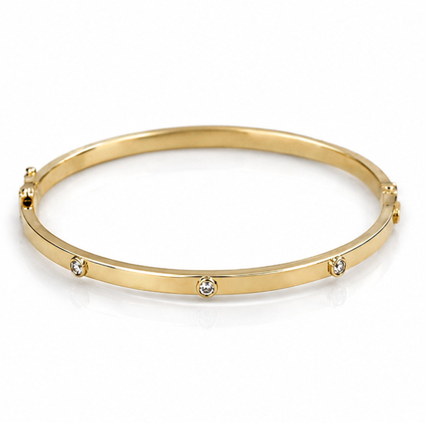 9ct Yellow Gold CZ Set Hinged Bangle