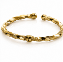 9ct Yellow Gold Sculpted Ribbed Twist Spring Bangle