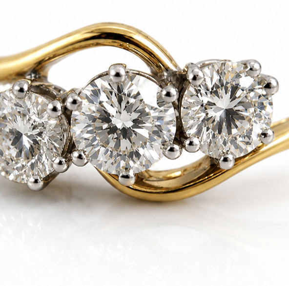 18ct Two-Tone Gold 1.00ct Diamond Swirl Trilogy Engagement Ring