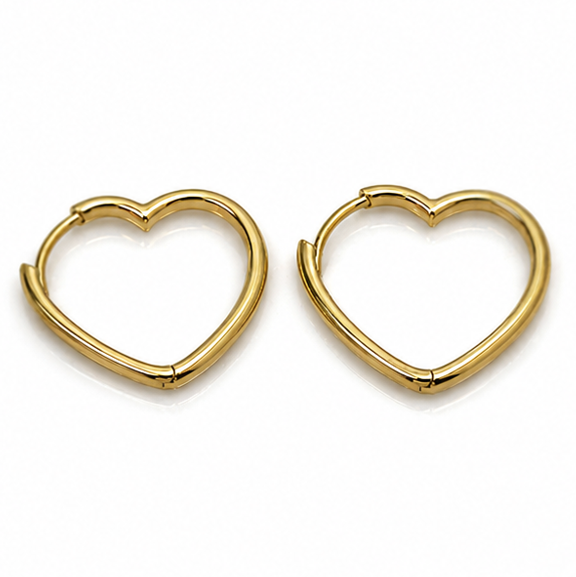 9ct Yellow Gold Open Heart Hoops