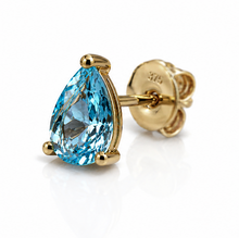 9ct Yellow Gold Pear Cut Blue Topaz Stud Earrings