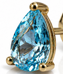 9ct Yellow Gold Pear Cut Blue Topaz Stud Earrings