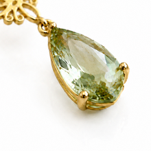 9ct Yellow Gold Green Quartz Drop Earrings with Swirl Detail