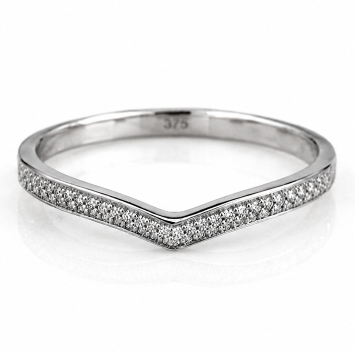 9ct White Gold Micro Diamond V-Shaped Ring – 0.075ct