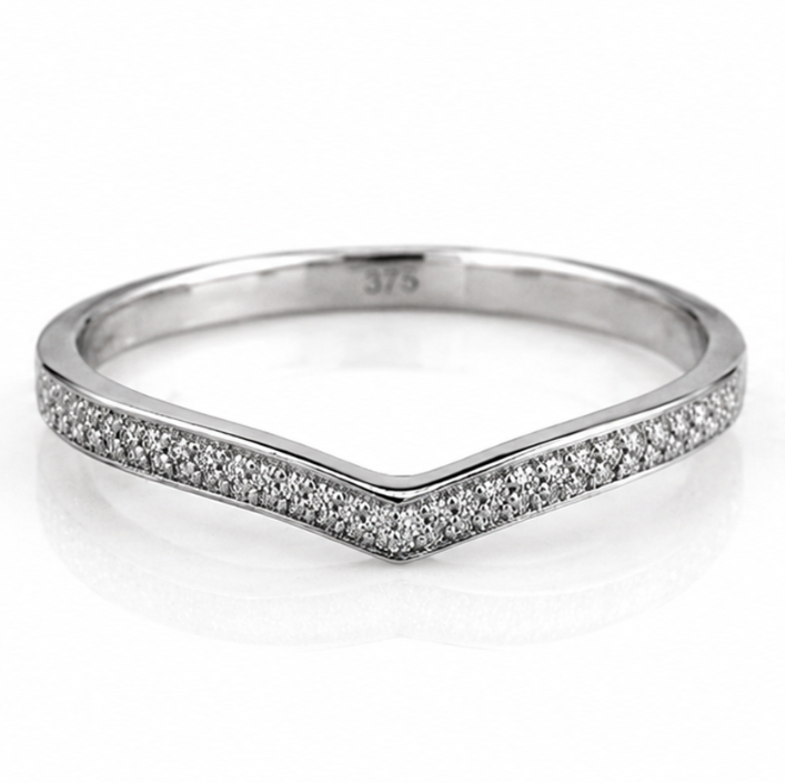 9ct White Gold Micro Diamond V-Shaped Ring – 0.075ct