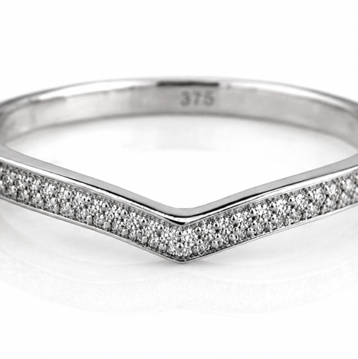9ct White Gold Micro Diamond V-Shaped Ring – 0.075ct