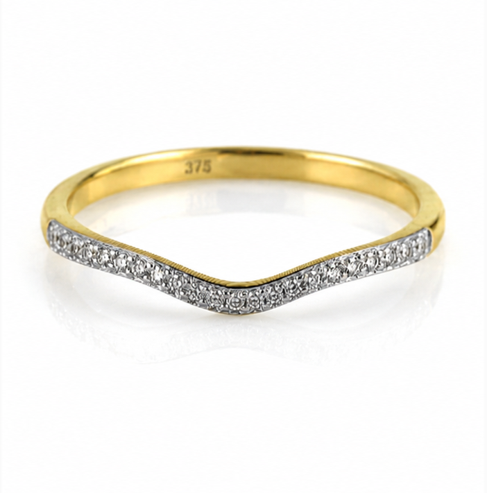 9ct Yellow Gold Diamond Set V-Shaped Ring