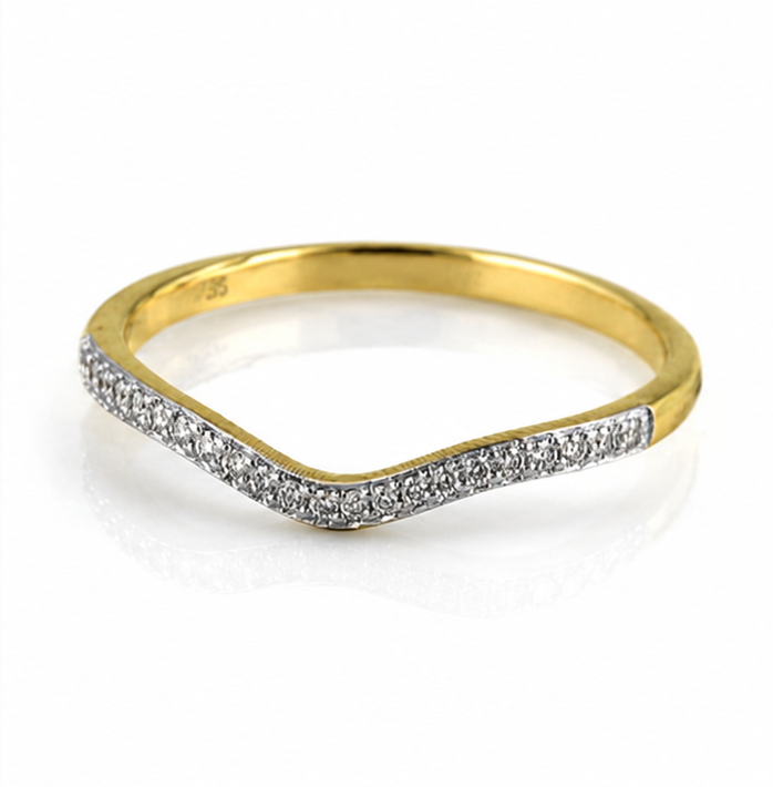 9ct Yellow Gold Diamond Set V-Shaped Ring