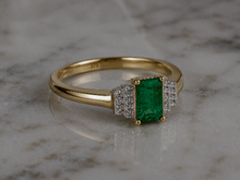 9ct Yellow Gold Emerald & Diamond Art Deco Statement Ring