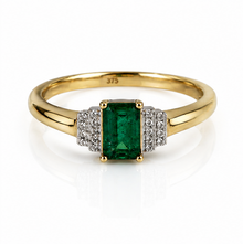 9ct Yellow Gold Emerald & Diamond Art Deco Statement Ring