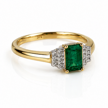 9ct Yellow Gold Emerald & Diamond Art Deco Statement Ring