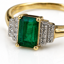 9ct Yellow Gold Emerald & Diamond Art Deco Statement Ring