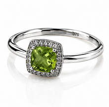 9ct White Gold Cushion-Cut Peridot & Diamond Halo Ring
