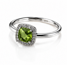 9ct White Gold Cushion-Cut Peridot & Diamond Halo Ring