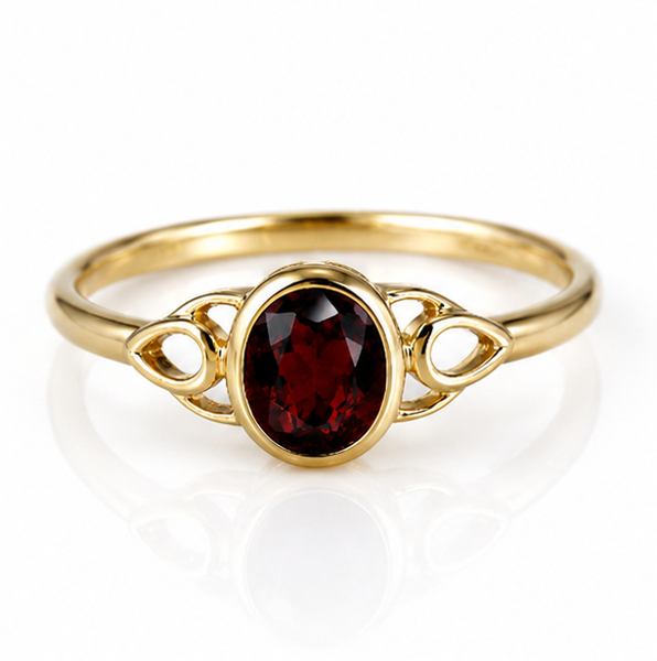 9ct Yellow Gold Natural Garnet Celtic Ring