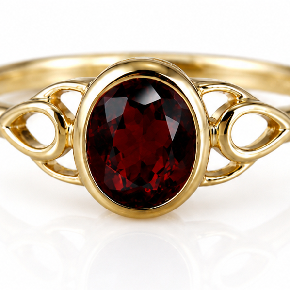 9ct Yellow Gold Natural Garnet Celtic Ring