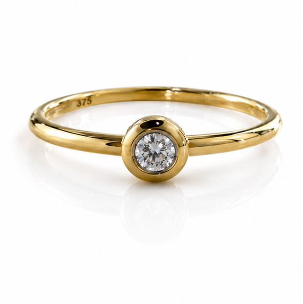 Rounded Bezel Natural Diamond Ring in 9ct Yellow Gold