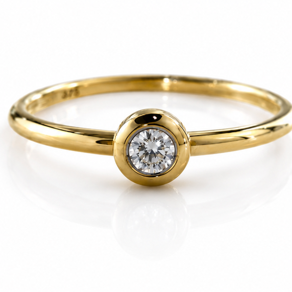 Rounded Bezel Natural Diamond Ring in 9ct Yellow Gold
