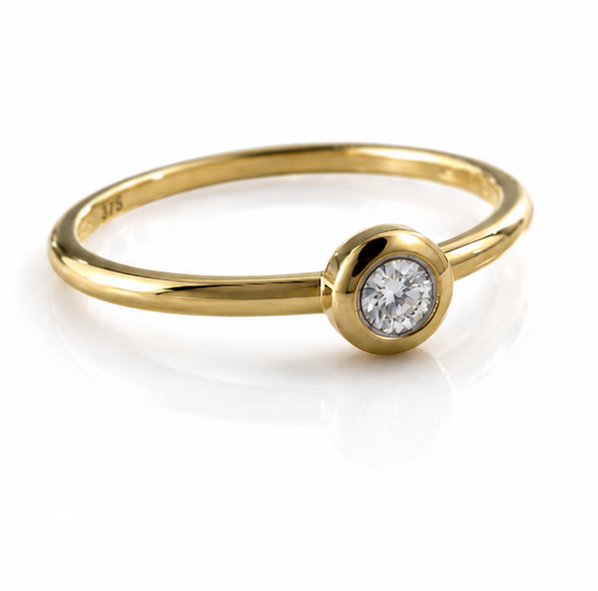 Rounded Bezel Natural Diamond Ring in 9ct Yellow Gold