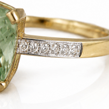 9ct Yellow Gold Green Amethyst & Diamond Shoulder Ring