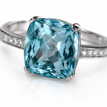 9ct White Gold Cushion-Cut Blue Topaz & Diamond Statement Ring