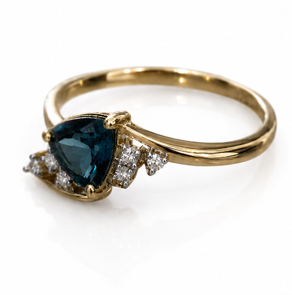 9ct Gold Trillion-Cut London Blue Topaz Twist Ring