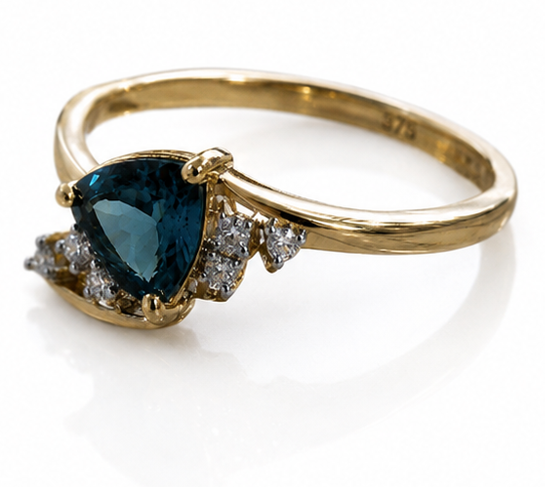 9ct Gold Trillion-Cut London Blue Topaz Twist Ring