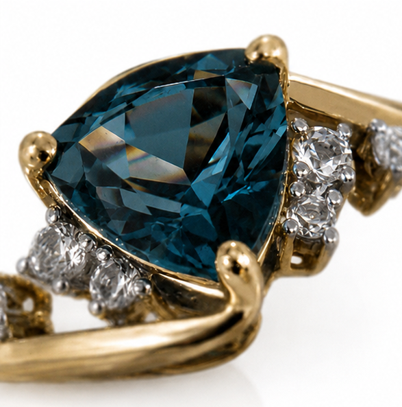 9ct Gold Trillion-Cut London Blue Topaz Twist Ring