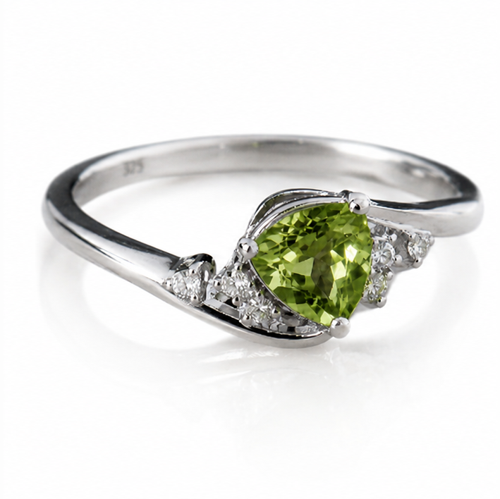 9ct White Gold Trillion Peridot & White Topaz Ring