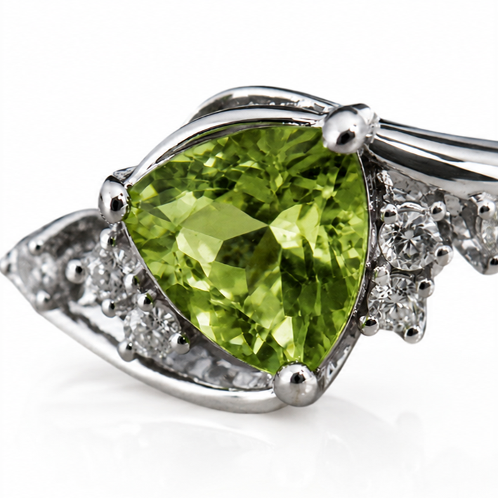 9ct White Gold Trillion Peridot & White Topaz Ring