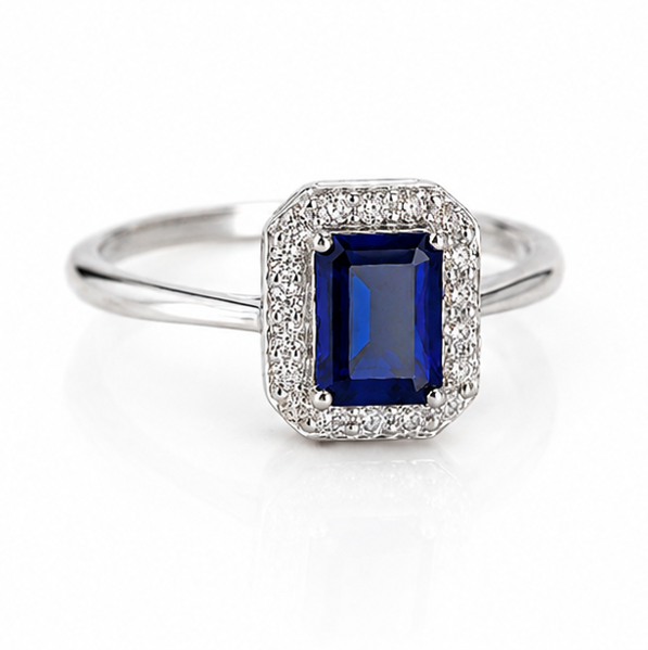 Diamonfire Blue Cubic Zirconia Geometric Halo Ring
