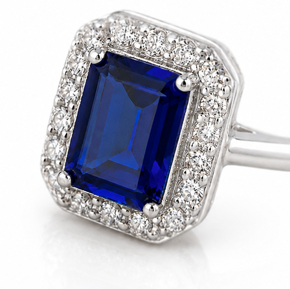 Diamonfire Blue Cubic Zirconia Geometric Halo Ring