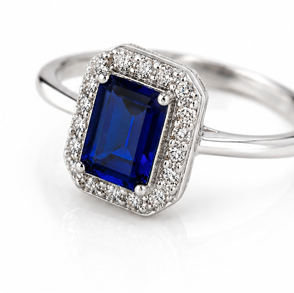 Diamonfire Blue Cubic Zirconia Geometric Halo Ring