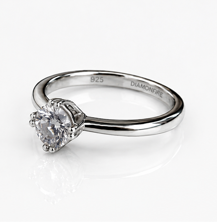 Sterling Silver Double Claw Solitaire Ring with DiamondFire® CZ