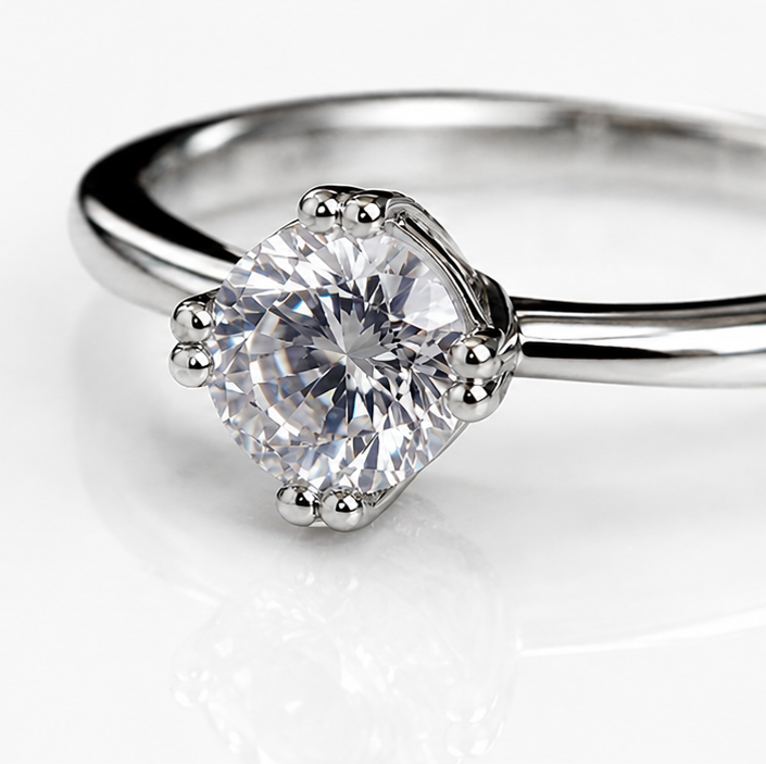 Sterling Silver Double Claw Solitaire Ring with DiamondFire® CZ