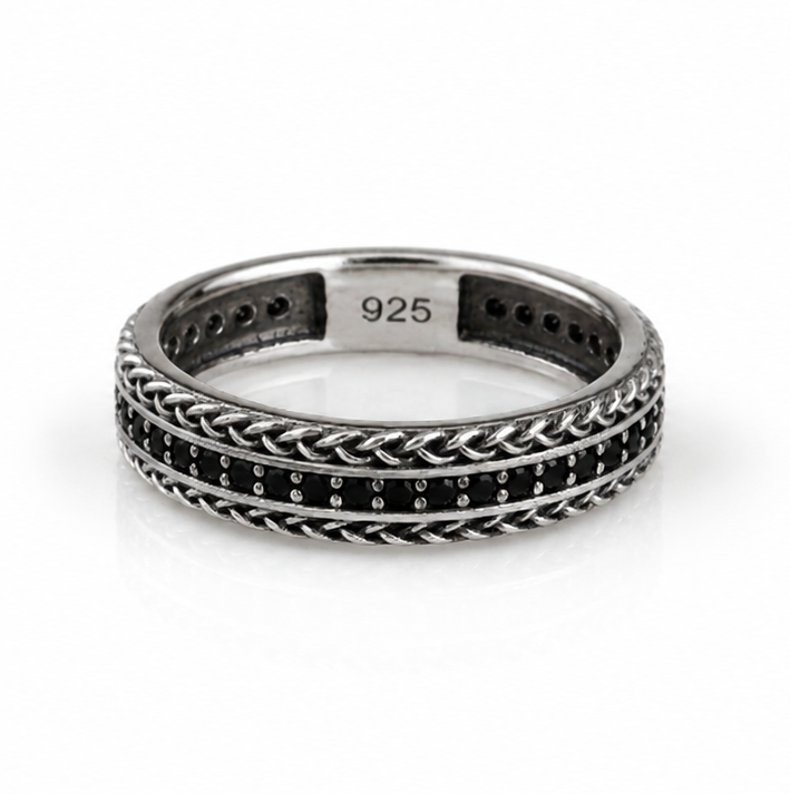 Sterling Silver Black Cubic Zirconia Woven Band Ring