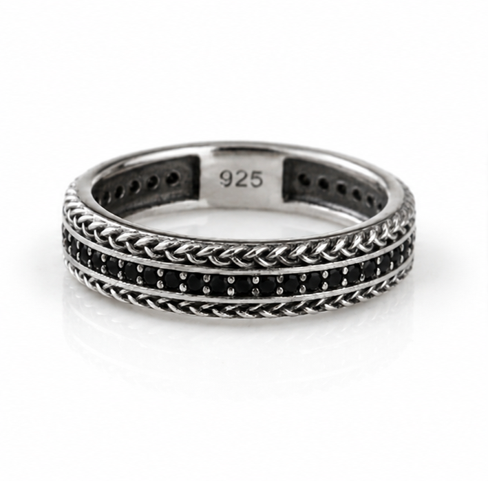 Sterling Silver Black Cubic Zirconia Woven Band Ring