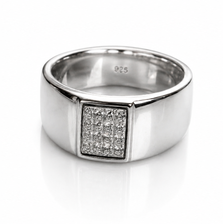 Sterling Silver Wide Band Cubic Zirconia Men’s Ring