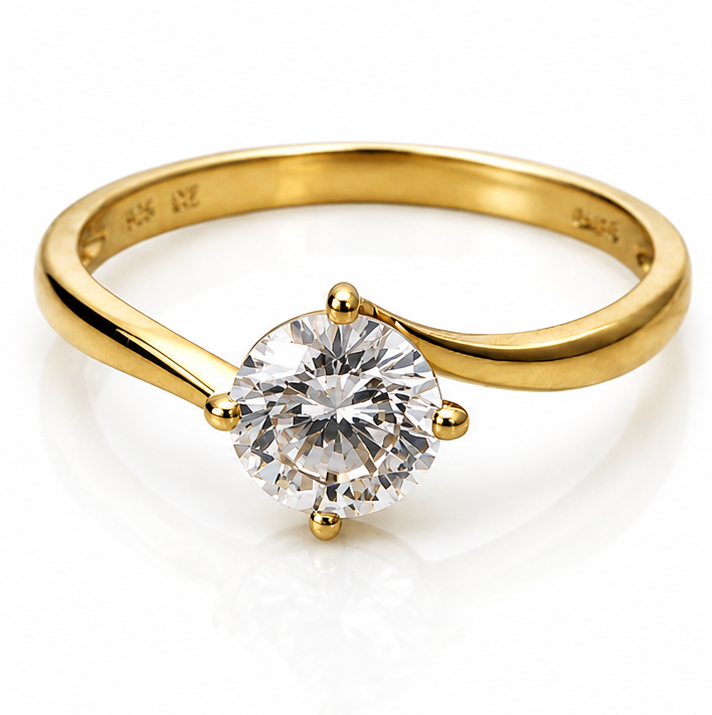 Sterling Silver Yellow Gold Plated Cubic Zirconia Solitaire Ring