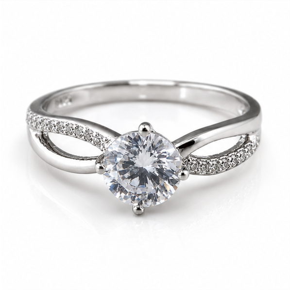 Sterling Silver Cubic Zirconia Crossover Solitaire Ring