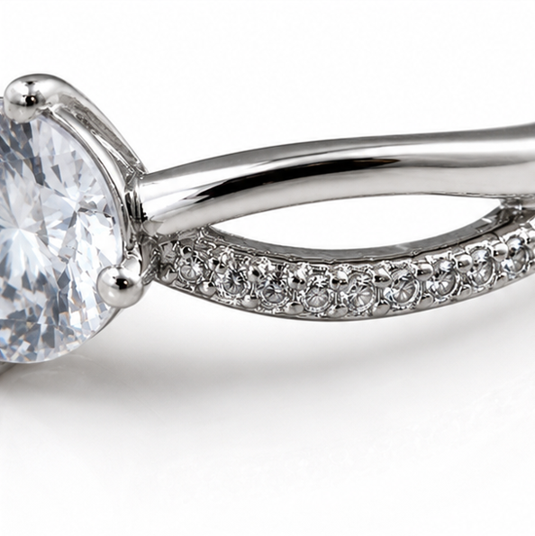 Sterling Silver Cubic Zirconia Crossover Solitaire Ring