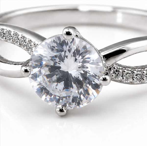 Sterling Silver Cubic Zirconia Crossover Solitaire Ring