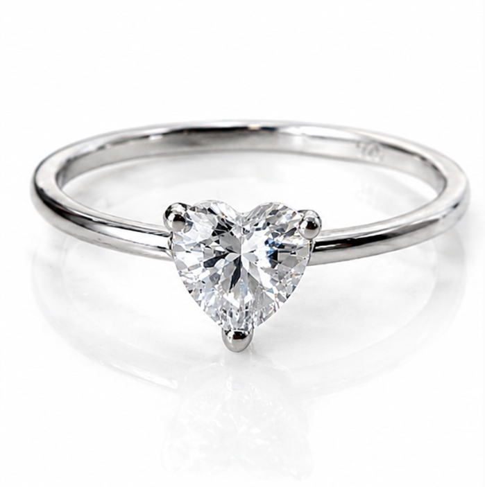 Sterling Silver Cubic Zirconia Solitaire Heart Ring