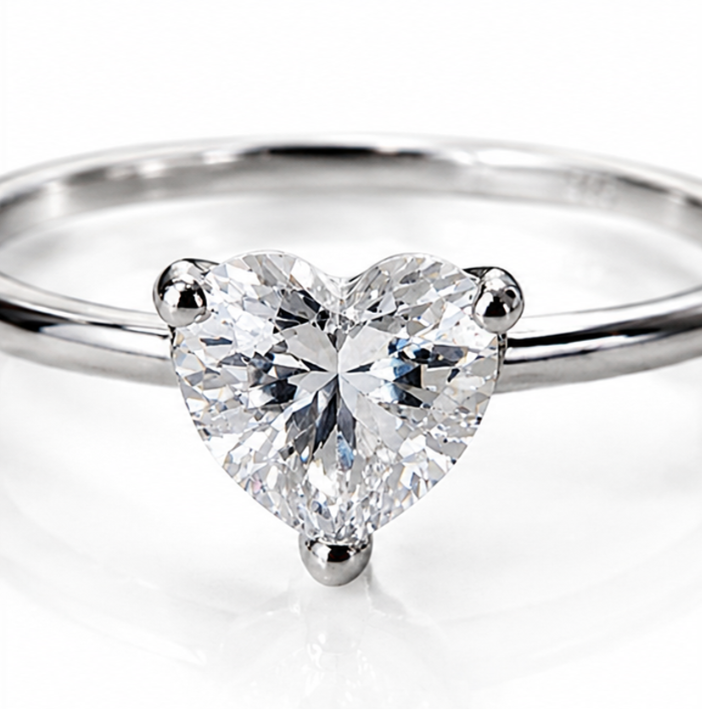 Sterling Silver Cubic Zirconia Solitaire Heart Ring