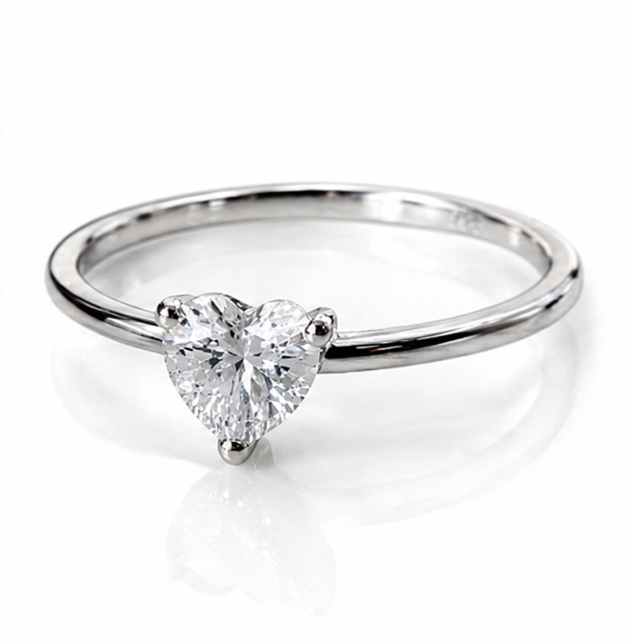 Sterling Silver Cubic Zirconia Solitaire Heart Ring
